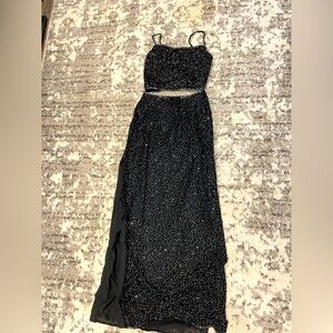 Vintage beaded 2 piece formal dress , black